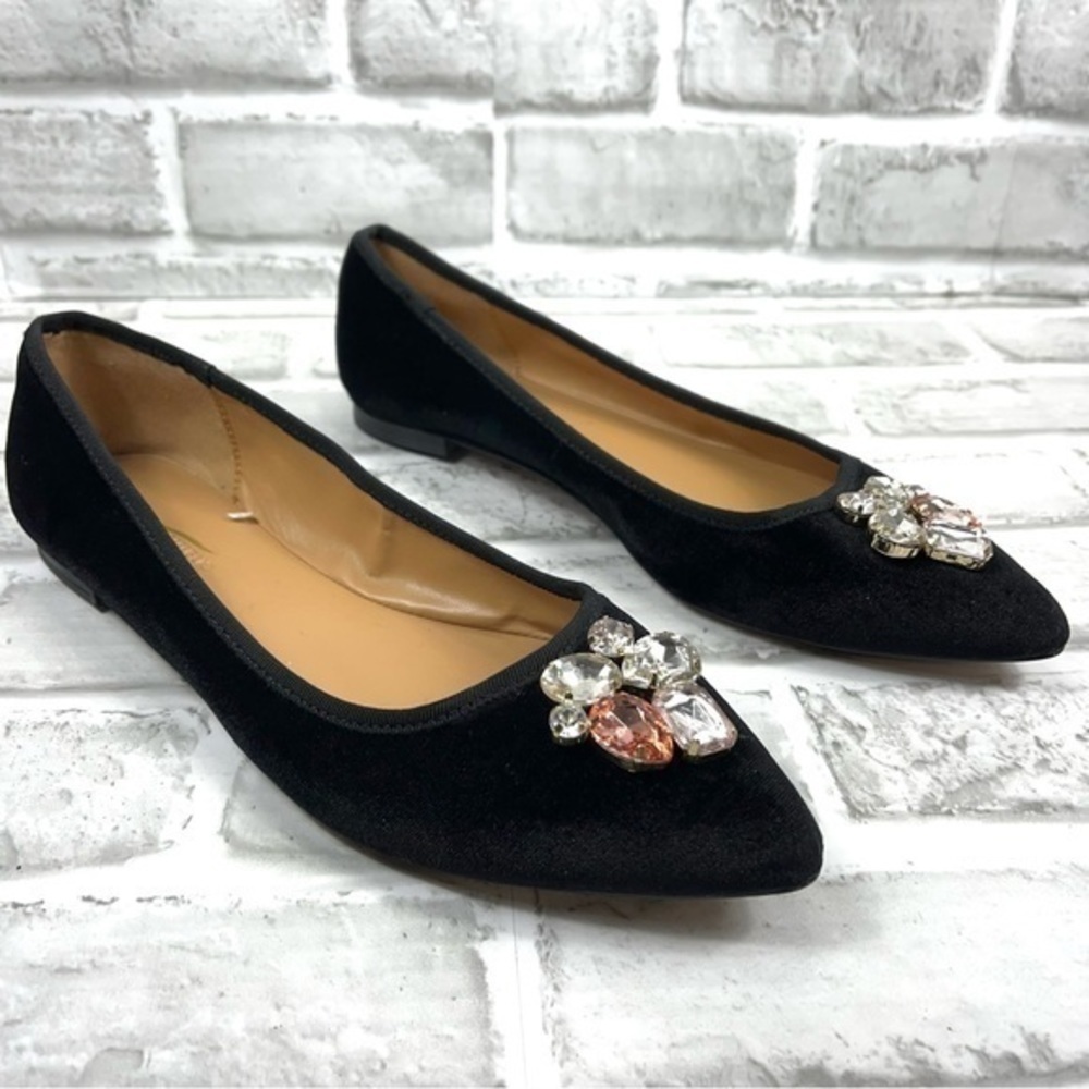 Banana Republic Black Velvet Jeweled Pointed Toe Flats Women’s Size 8 - Picture 12 of 12